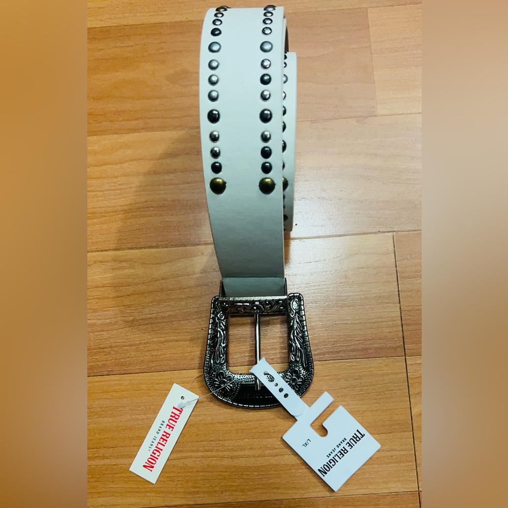 True Religion Western Stud Cowgirl White Belt for Women Size L/XL NWT - Picture 4 of 9